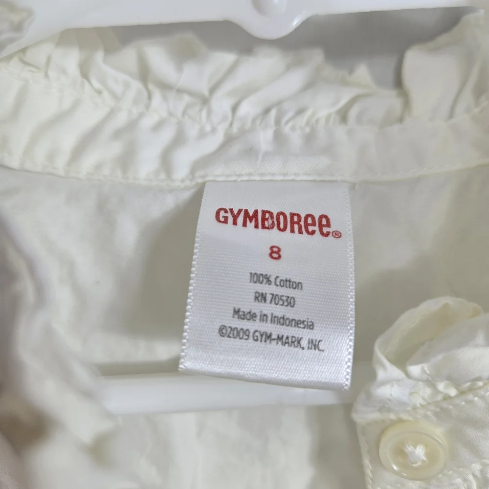 Gymboree 2008 Girls Ivory‎ Ruffled Long Sleeve Poplin Preppy Button-Up Shirt 8